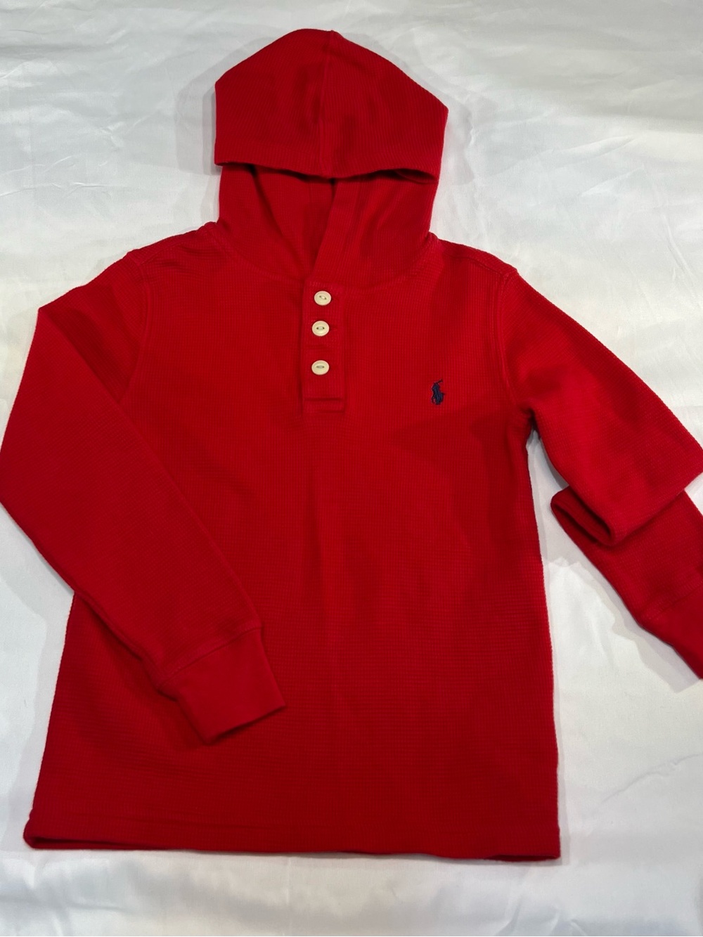 Polo by Ralph Lauren Red Hooded Waffle Henley with Navy Pony - Kids
